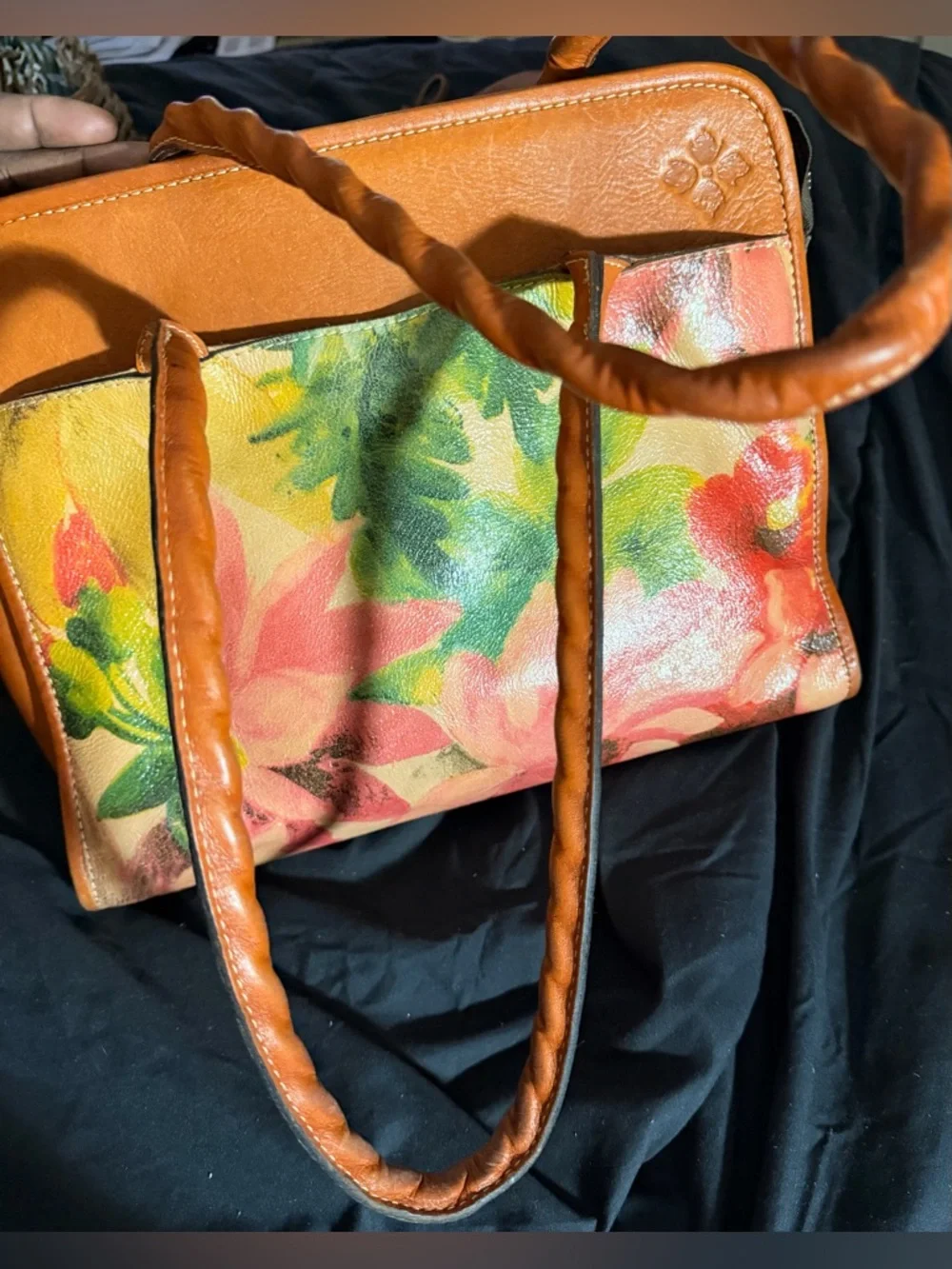 Patricia Nash Floral Leather Top-Handle Bag in Pink and Tan - Picture 3 of 5